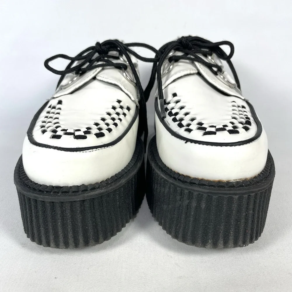 T.U.K. Mondo Creeper Platform‎ Shoes Womens 7 White Black Leather Goth Punk